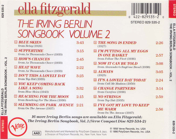 Ella Fitzgerald : The Irving Berlin Songbook Volume 2 (CD, Comp, RM)