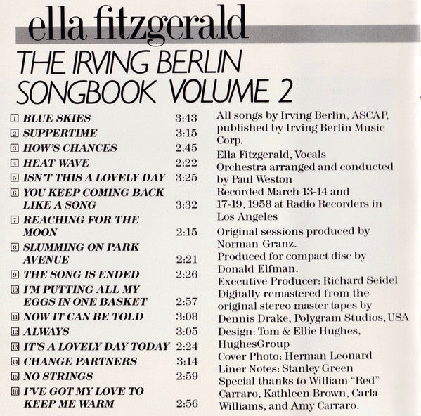 Ella Fitzgerald : The Irving Berlin Songbook Volume 2 (CD, Comp, RM)