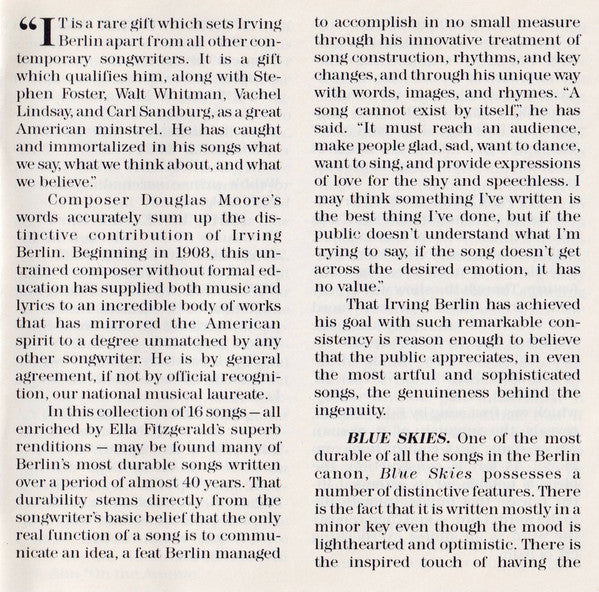 Ella Fitzgerald : The Irving Berlin Songbook Volume 2 (CD, Comp, RM)