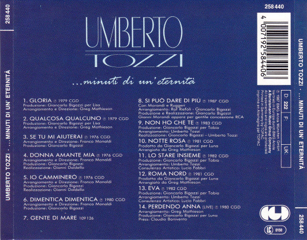 Umberto Tozzi : Minuti Di Un'Eternità (CD, Comp)