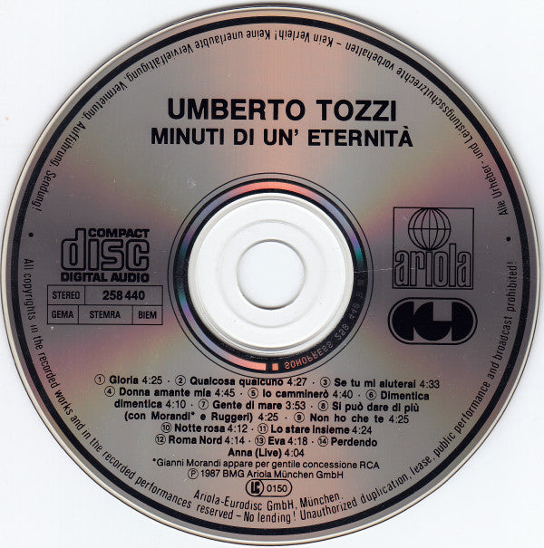 Umberto Tozzi : Minuti Di Un'Eternità (CD, Comp)