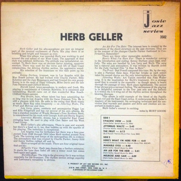 Herb Geller : Herb Geller (LP, Album, Mono, RE)
