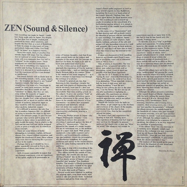 The Monks Of The Eiheiji : Zen (Sound & Silence) (2xLP, Album)