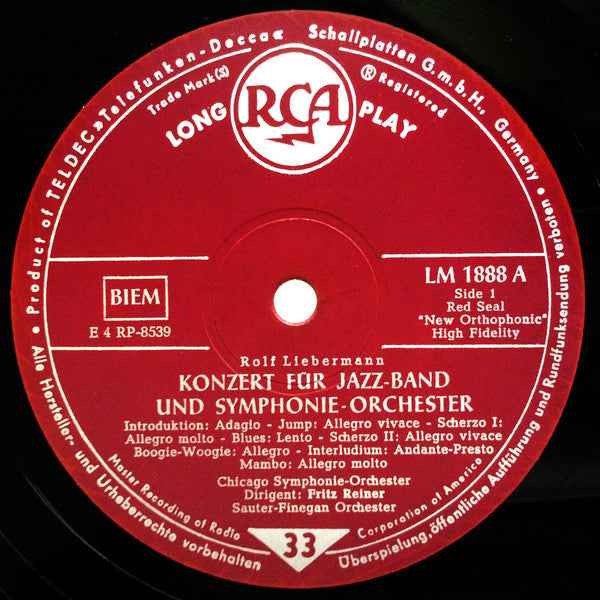 Rolf Liebermann, Richard Strauss - Fritz Reiner, Chicago Symphony Orchestra, Sauter-Finegan Orchestra : Concerto For Jazz Band And Symphony Orchestra - Don Juan (LP, Mono)