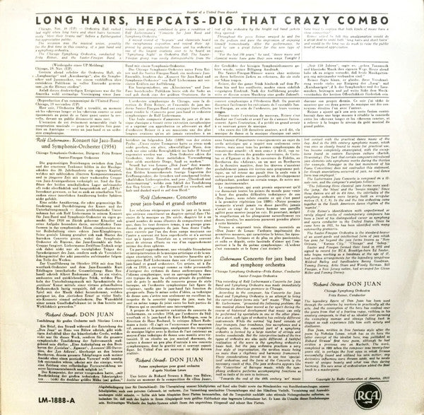 Rolf Liebermann, Richard Strauss - Fritz Reiner, Chicago Symphony Orchestra, Sauter-Finegan Orchestra : Concerto For Jazz Band And Symphony Orchestra - Don Juan (LP, Mono)