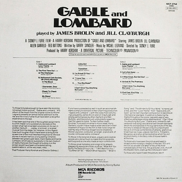 Michel Legrand : Gable And Lombard (Original Motion Picture Soundtrack) (LP, Album)