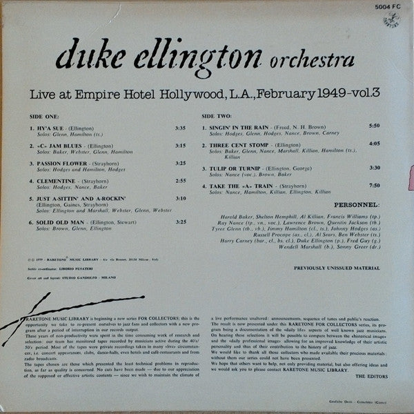 Duke Ellington : Live At Empire Hotel Hollywood, L.A., February 1949-Vol.3 (LP)