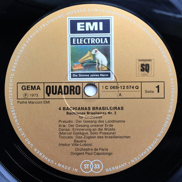 Heitor Villa-Lobos - Paul Capolongo, Orchestre De Paris : Bachianas Brasileiras (LP, Quad)