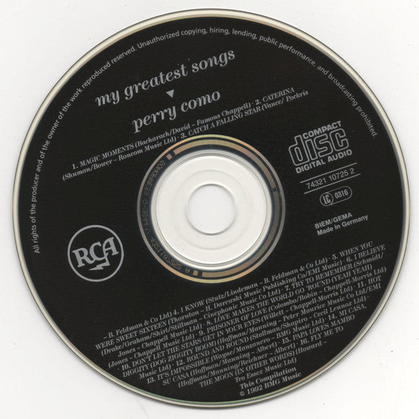 Perry Como : My Greatest Songs (CD, Comp)