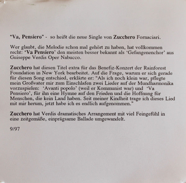 Zucchero : Va Pensiero (CD, Single, Promo)