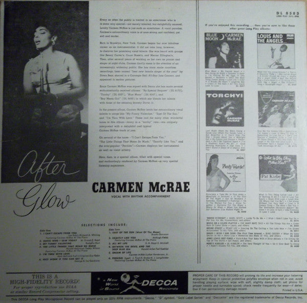 Carmen McRae : After Glow (LP, Album, Mono, RE)
