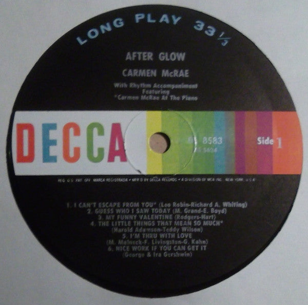 Carmen McRae : After Glow (LP, Album, Mono, RE)