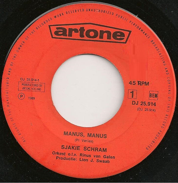 Sjakie Schram : Manus, Manus (7", Single)