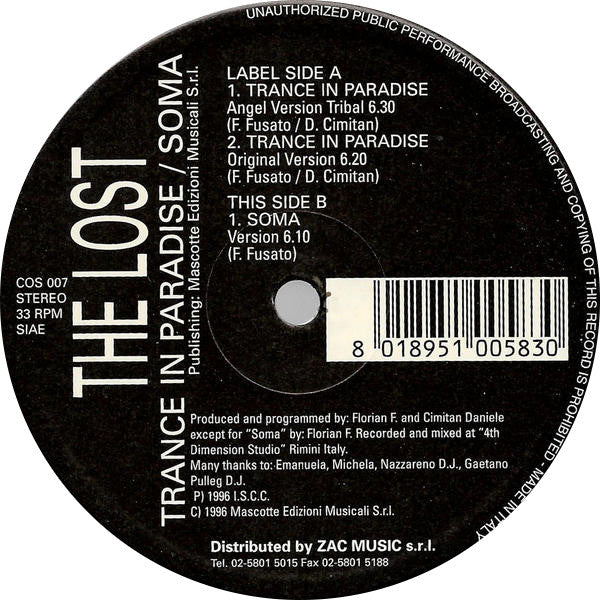 The Lost : Trance In Paradise (12")