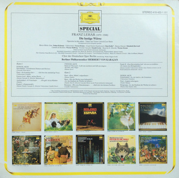 Herbert von Karajan, Teresa Stratas, René Kollo, Berliner Philharmoniker : Die Lustige Witwe - Hoogtepunten (LP, RE)