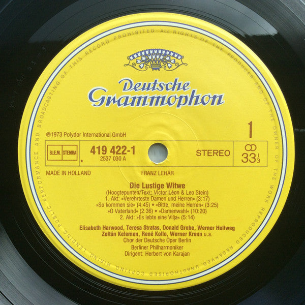 Herbert von Karajan, Teresa Stratas, René Kollo, Berliner Philharmoniker : Die Lustige Witwe - Hoogtepunten (LP, RE)