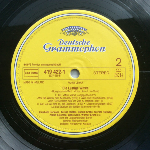 Herbert von Karajan, Teresa Stratas, René Kollo, Berliner Philharmoniker : Die Lustige Witwe - Hoogtepunten (LP, RE)