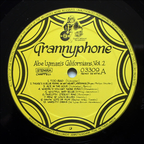 Abe Lyman And His Californians : Abe Lyman And His Californians Volume 2 (1926-30) (LP, Comp)