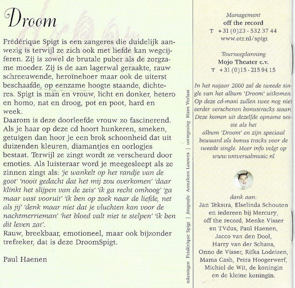 Frédérique Spigt : Droom (CD, Album)