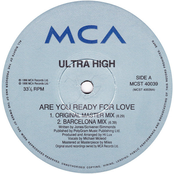 Ultra High : Are You Ready For Love (12", Single)