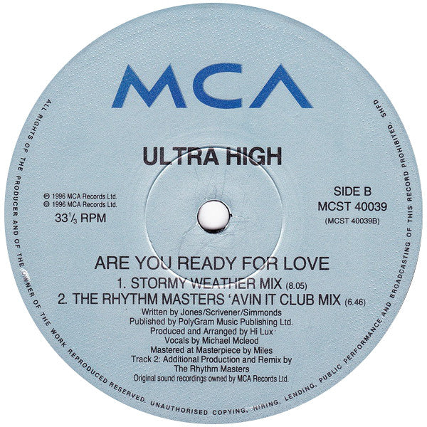 Ultra High : Are You Ready For Love (12", Single)