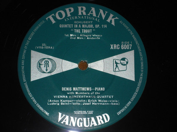 Franz Schubert, Denis Matthews , With Mitglieder Des Wiener Konzerthausquartetts : Quintet In A Major, Op.114 'The Trout' (LP, Album, Mono)