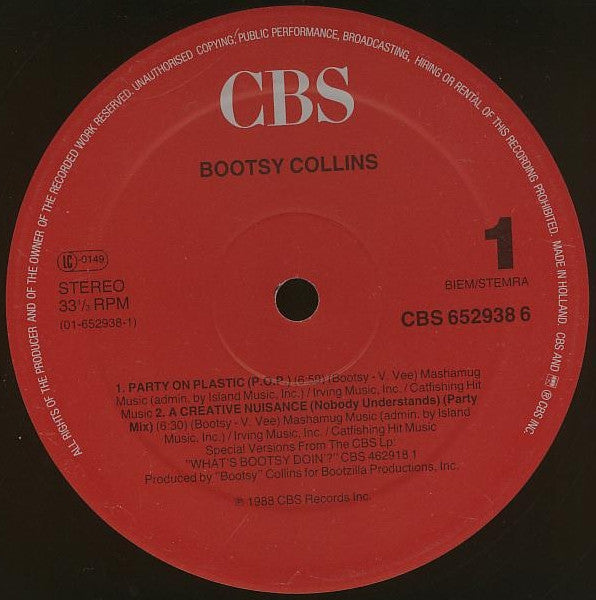 Bootsy Collins : Party On Plastic (12", Maxi)