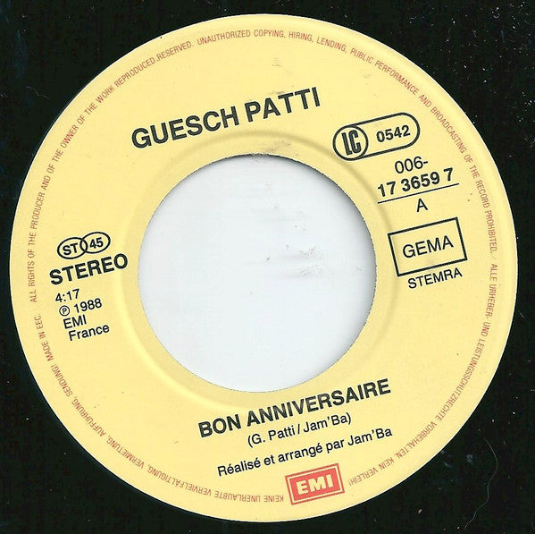 Guesch Patti & Encore : Bon Anniversaire (7", Single)