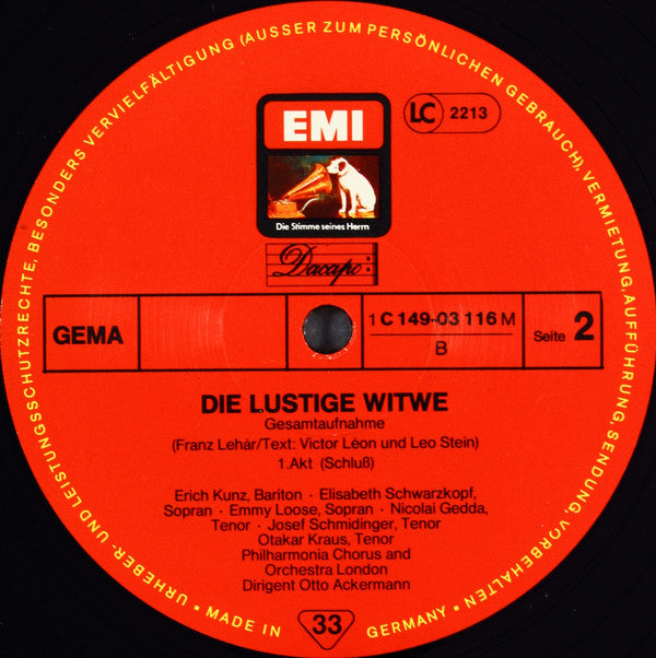 Franz Lehár, Philharmonia Chorus And Philharmonia Orchestra, Otto Ackermann : Die Lustige Witwe (Gesamtaufnahme) (2xLP, Mono, RE)