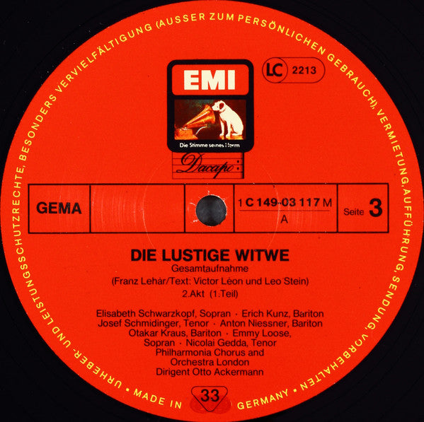 Franz Lehár, Philharmonia Chorus And Philharmonia Orchestra, Otto Ackermann : Die Lustige Witwe (Gesamtaufnahme) (2xLP, Mono, RE)