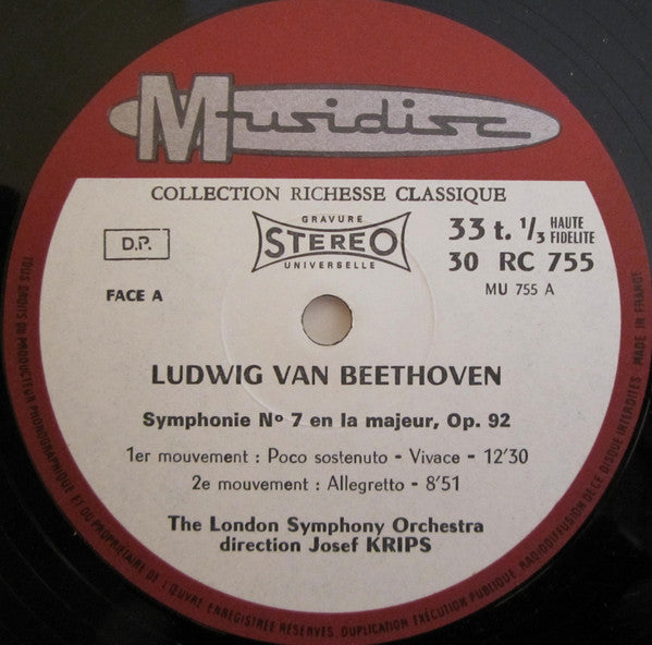 Ludwig van Beethoven, London Symphony Orchestra, Josef Krips : Symphonie N°7 (LP, Album, RE)