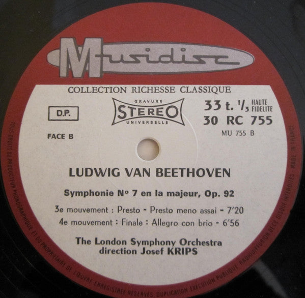 Ludwig van Beethoven, London Symphony Orchestra, Josef Krips : Symphonie N°7 (LP, Album, RE)