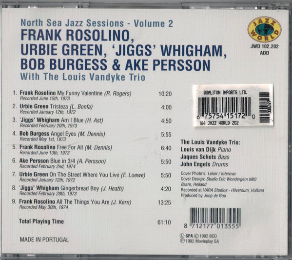 Frank Rosolino, Urbie Green, Jiggs Whigham, Bob Burgess & Åke Persson With Louis Van Dyke Trio : North Sea Jazz Sessions Volume 2 (CD, Comp)