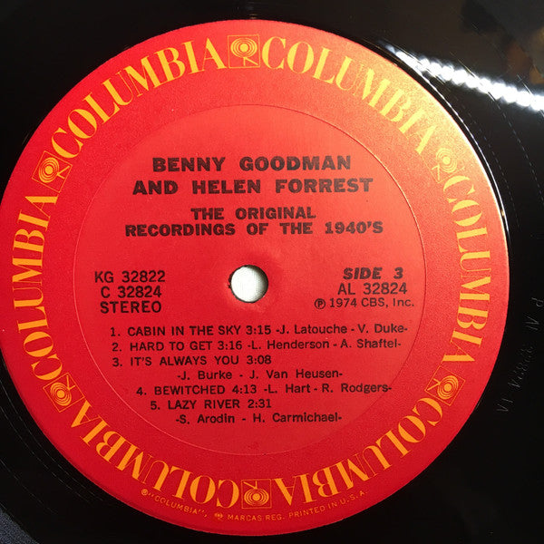 Benny Goodman And Helen Forrest : The Original Recordings Of The 1940's (2xLP, Comp)