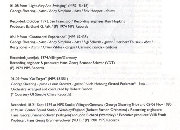 George Shearing : Three Originals: Light, Airy And Swinging / Continental Experience / On Target (2xCD, Comp + Box)