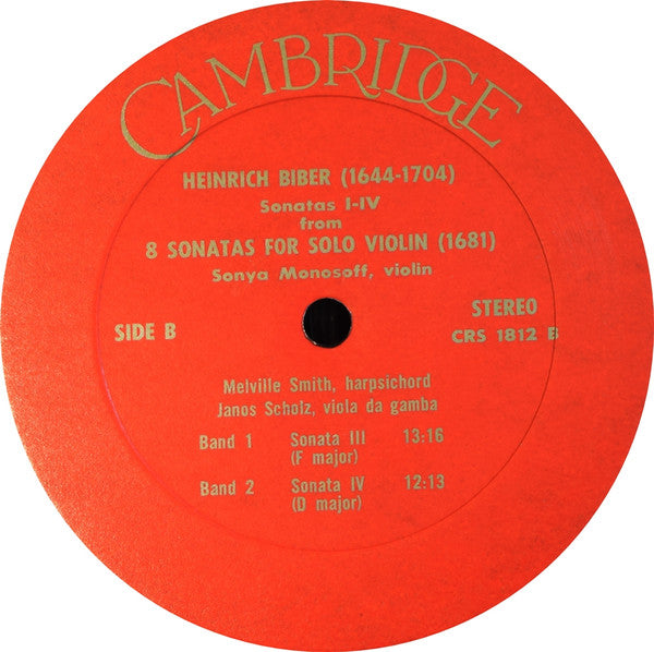 Heinrich Ignaz Franz Biber : Eight Sonatas For Solo Violin And Continuo (the 1681 Collection) (LP)