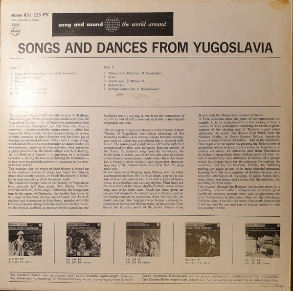 National Yugoslav Dance Theatre : Songs And Dances From Yugoslavia (LP)