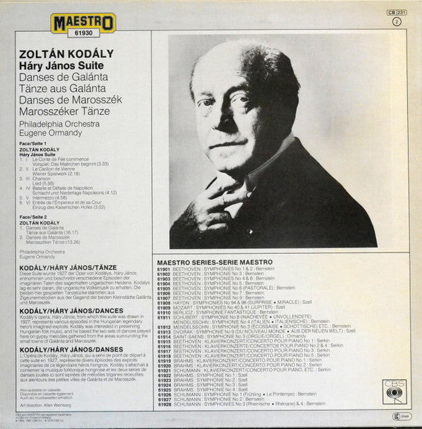 Eugene Ormandy Conducts Zoltán Kodály, The Philadelphia Orchestra : Háry János Suite / Dances Of Marosszek & Galanta (LP, Comp)
