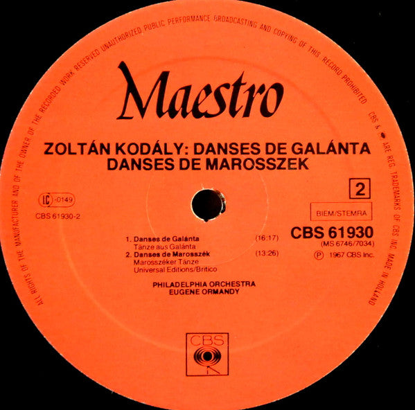 Eugene Ormandy Conducts Zoltán Kodály, The Philadelphia Orchestra : Háry János Suite / Dances Of Marosszek & Galanta (LP, Comp)
