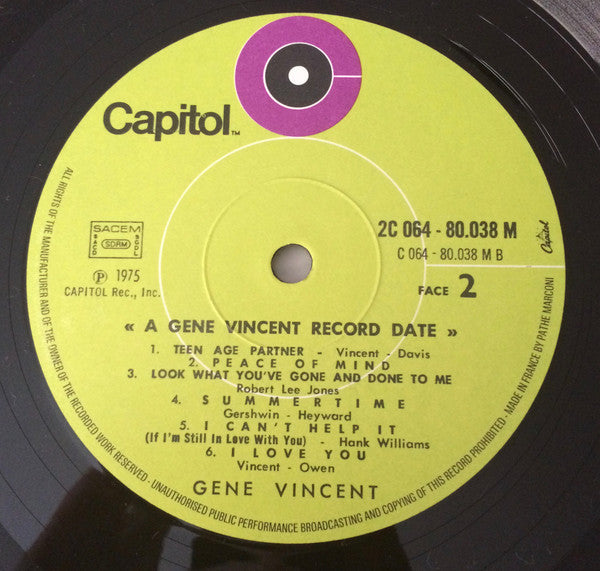Gene Vincent With The Blue Caps* : A Gene Vincent Record Date (LP, Album, Mono, RE, Gre)