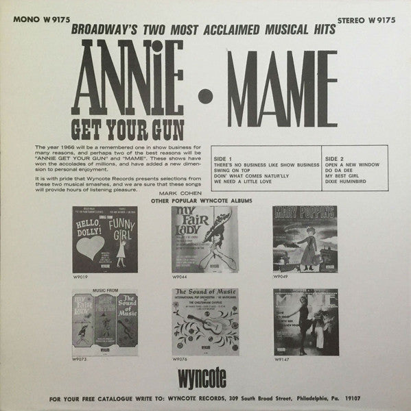 Various : "Broadway's Two Most Acclaimed Musical Hits...Back To Back"  Annie Get Your Gun And Mame (LP, Album, Mono)