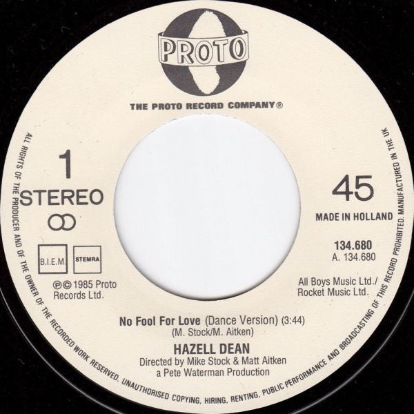 Hazell Dean : No Fool (For Love) (7", Single)
