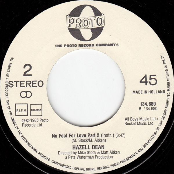 Hazell Dean : No Fool (For Love) (7", Single)