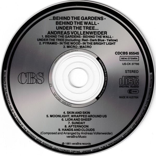 Andreas Vollenweider : ...Behind The Gardens - Behind The Wall - Under The Tree... (CD, Album, RE)