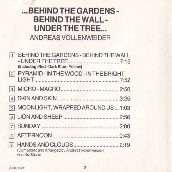 Andreas Vollenweider : ...Behind The Gardens - Behind The Wall - Under The Tree... (CD, Album, RE)
