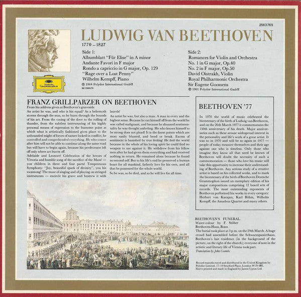 Ludwig van Beethoven - Wilhelm Kempff, David Oistrach : Beethoven Edition Sampler: "Für Elise" / Andante Favori / Rage Over A Lost Penny / 2 Violin Romances (LP, Comp, Smplr)