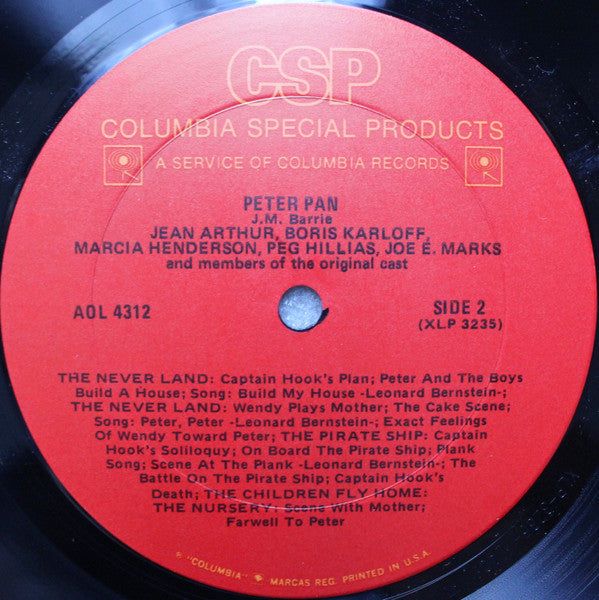 J. M. Barrie* - Jean Arthur And Boris Karloff Songs And Lyrics By Leonard Bernstein : J. M. Barrie's Peter Pan (LP, Album, RE)