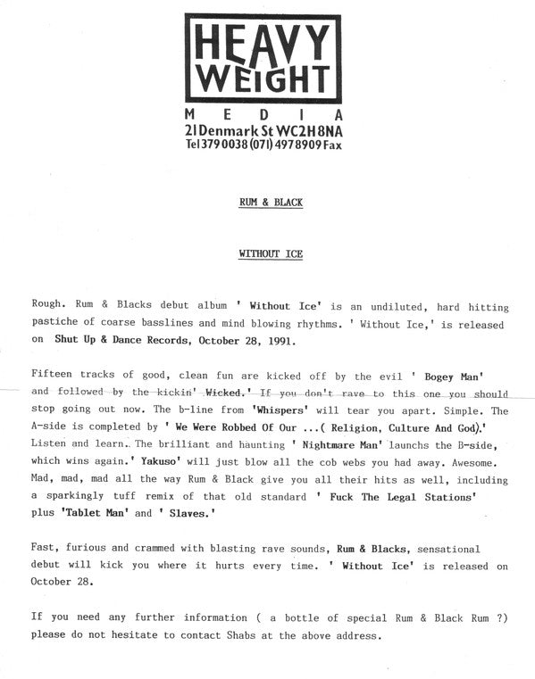 Rum & Black : Without Ice (LP, Album)