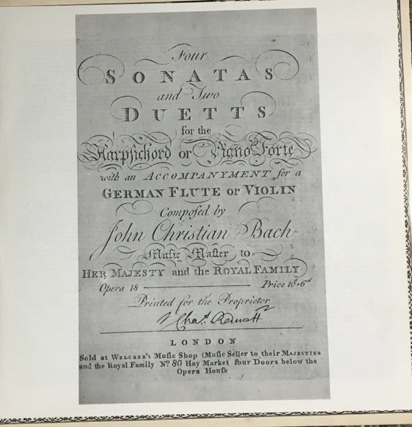 Nicholas McGegan, Colin Tilney, Christopher Hogwood, Johann Christian Bach : Four Sonatas & Two Duets, Op. 18 (LP, Album)