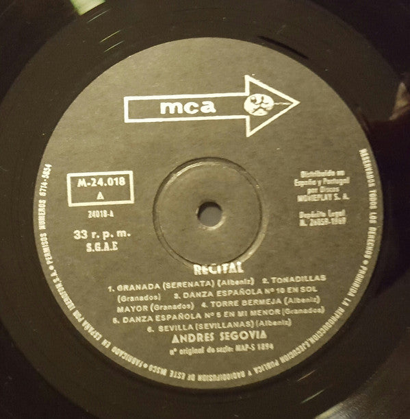 Andrés Segovia : Recital (LP, Album, Mono, RE)